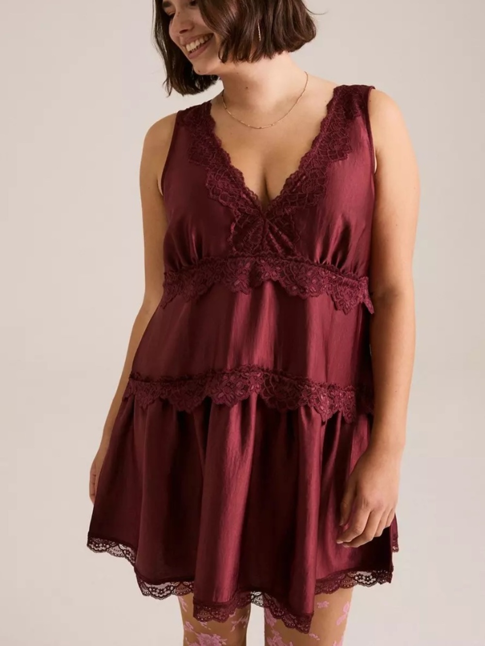 Torrid Dress 3X Festi Lace Trim Mini Drop Waist Burgundy Plus Size V-Neck NWT